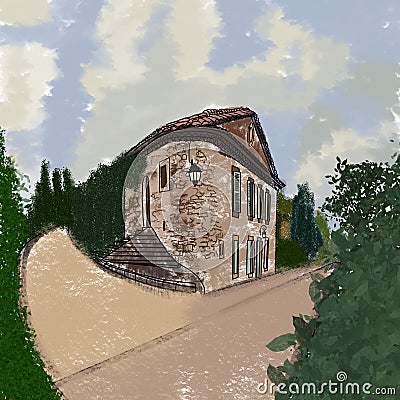 France, Provence, romance, relaxation, romantic time, house in Provence style, tiled roof, stone house, wooden Stock Photo